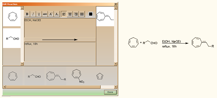 Reaction editor in ChemDoodle