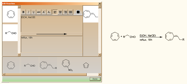 A ChemDoodle reakciszerkesztje